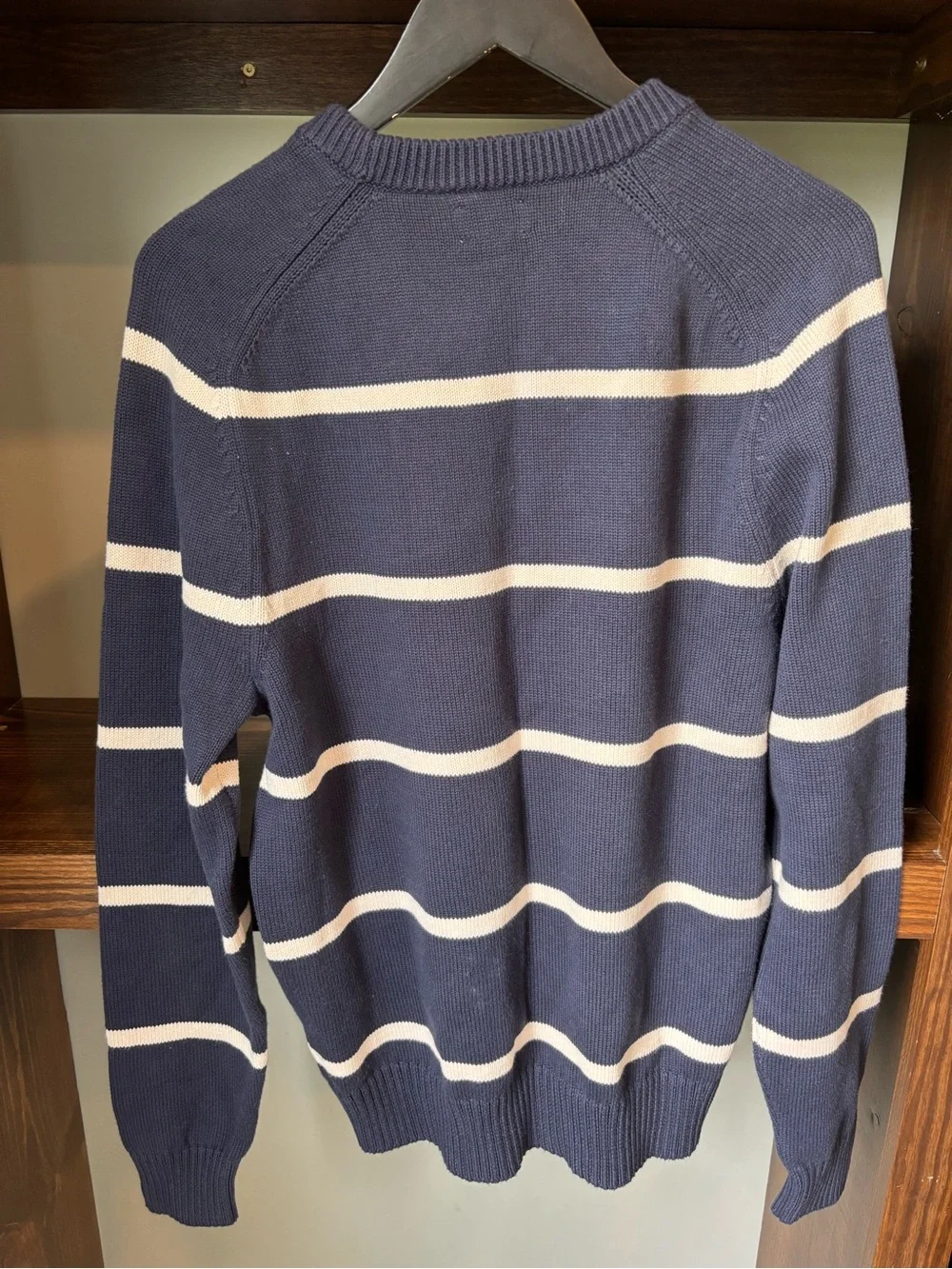 J. Crew Navy and White Striped Crewneck Sweater